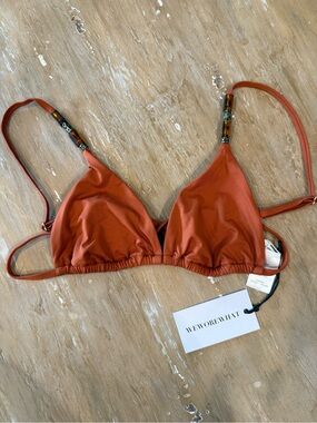 WeWoreWhat Burnt Orange Triangle Bikini Top with Beaded Straps